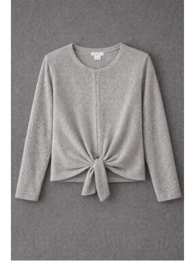 Barefoot Dreams CozyChic Ultra Lite Gray Tie Front Pullover Sweater Size S